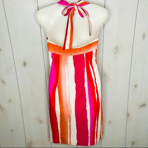 Diane von Furstenberg Bright Striped Halter Sheath Dress Cocktail Party Pink - Picture 2 of 9